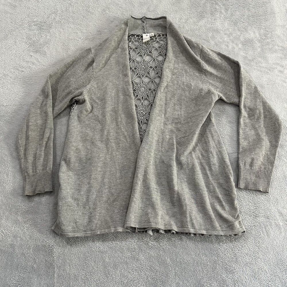 Vila Milano Open Front Cardigan Sweater Long Sleeve Women Large Gray Knit